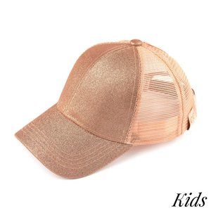 C.C KIDS BT-6 Rose Gold Glitter trucker pony tail cap.